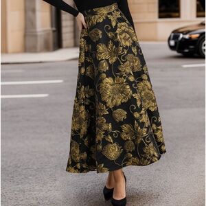 CHICWISH GOLDEN BOUQUET JACQUARD EMBOSSED MAXI SKIRT